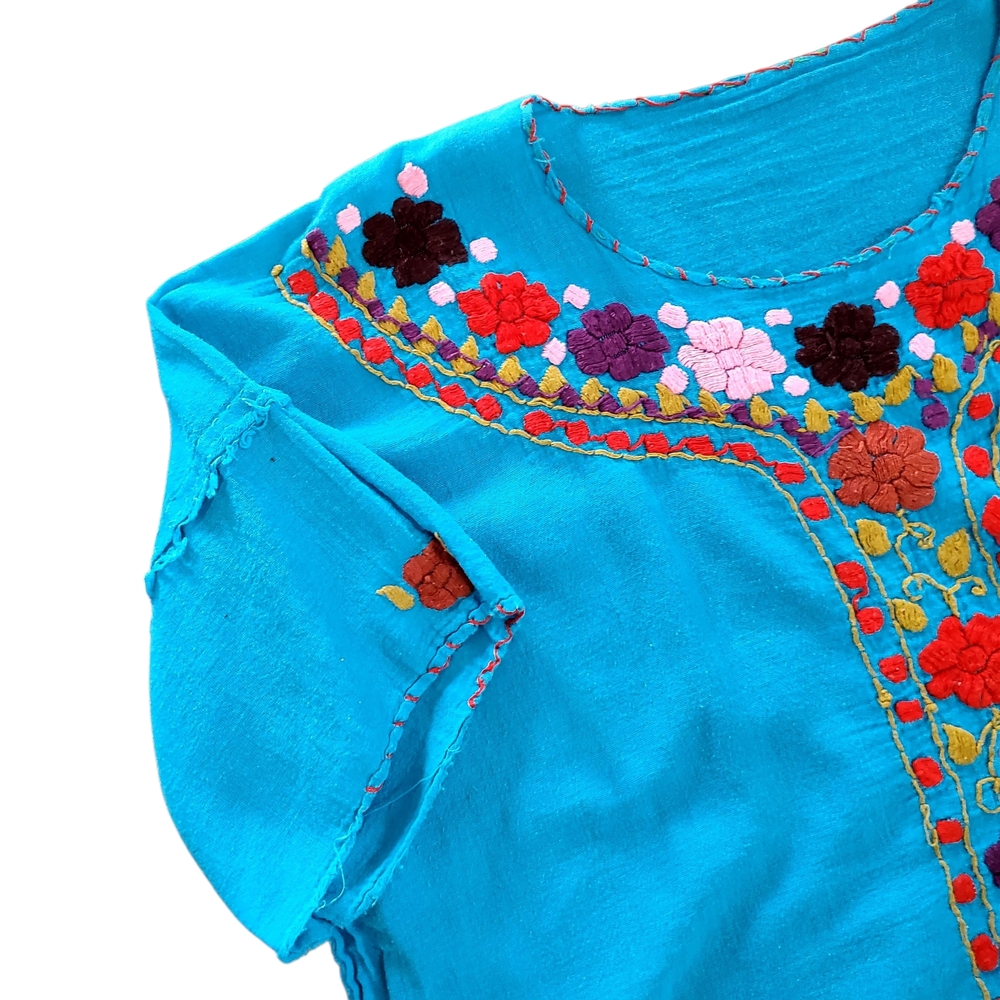 Johnny Was Vintage Crop Blue Embroidered Blouse Sz Large - Picture 7 of 8